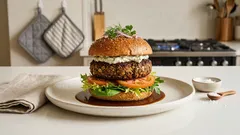 Linsen-Burger aus der Pfanne: würzige Patties mit Kräutercreme, die gut zusammenhalten