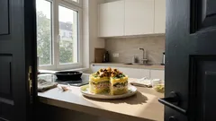 Baumstumpf-Salat: schichtsalat mit Champignons, Hähnchen und Kartoffeln fürs Buffet