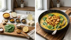 Cremiges Linsen-Dal mit Spinat und knusprigem Tofu – fertig in 30 Minuten