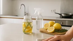 Natürlicher Küchenreiniger aus Zitronenschalen, Essig und Rosmarin: einfach selbst gemacht