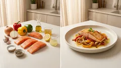 Ofenlachs auf Paprikagemüse – saftig, schnell und mit Zitronen-Brühe-Sauce