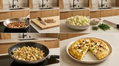 Blumenkohl-Tortilla aus der Pfanne: Low-Carb-Omelett mit Feta, Kräutern und Nüssen