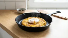 Kartoffelnest mit Ei aus der Pfanne: knusprig außen, weich innen